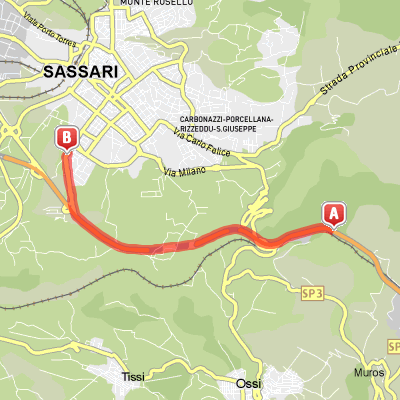 Mappa del percorso dall'Autostrada SS131 provenendo da Sud (Oristano-Cagliari)